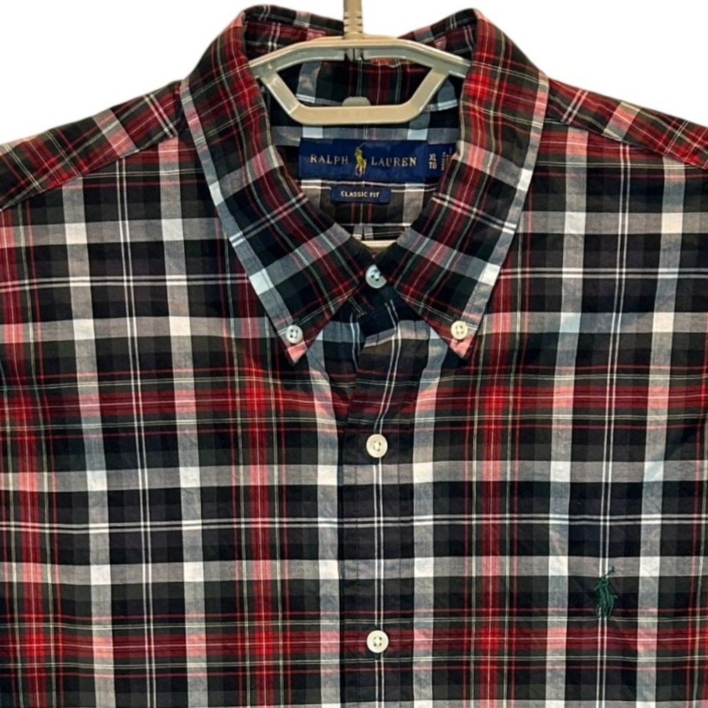 Ralph Lauren Plaid Button Down Shirt XL Men's Red Black White Classic Fit Cotton